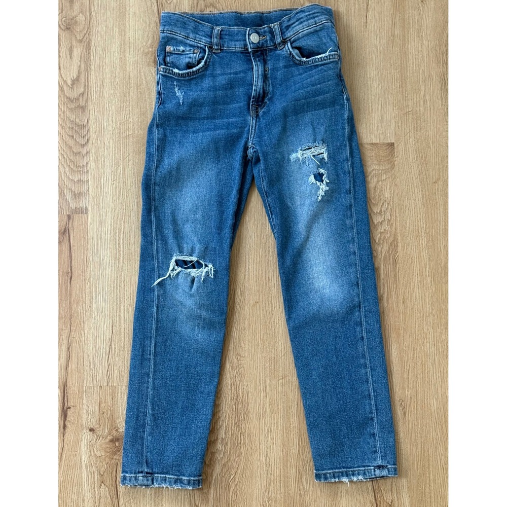 Zara Kids Blue Distressed Ripped Denim Jeans Size‎ 10 Slim Fit